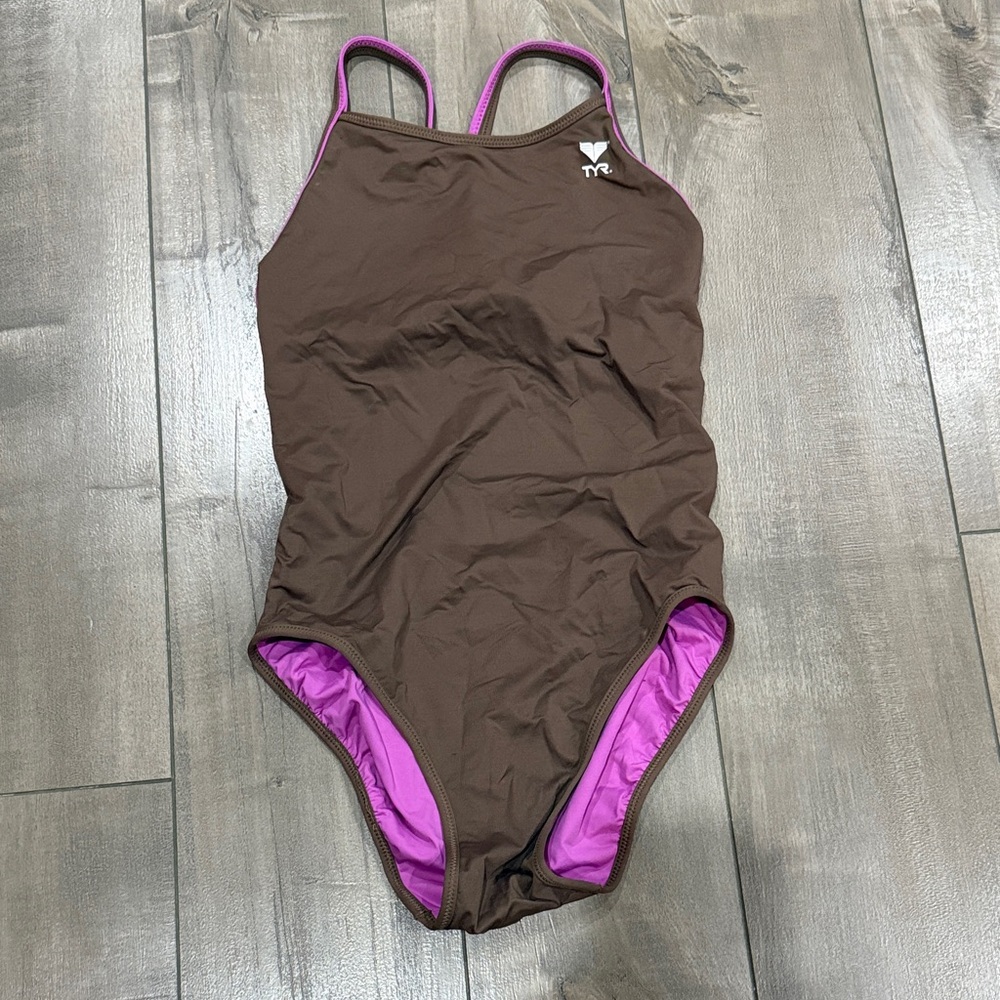 TYR Brown and Pink Reversible One-Piece Swimsuit